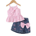 Export cross-border children's clothing girl printing suspender suit summernew arrivalembroider denim skirt and pants two-piece set