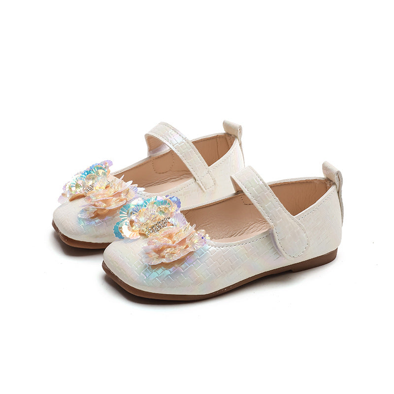 Preppy stylekidsflats square toe springnew arrivalk-style big bowsgirl princess shoes children's leather shoes