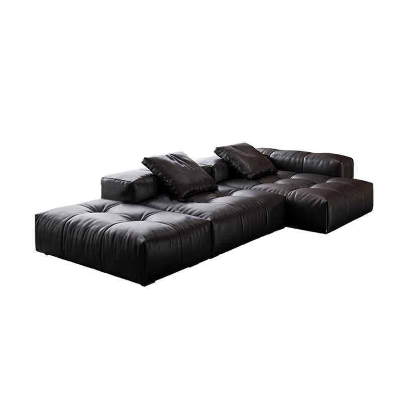 Designer minimalist modular genuine leather sofa - modern italian style villa - simple square corner black pixel sofa