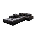 Designer minimalist modular genuine leather sofa - modern italian style villa - simple square corner black pixel sofa