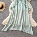Vacation style halter suspender pure lust style dress women's summerk-stylerufflesv neckhigh waistslimming look long skirt
