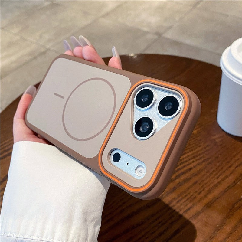 color frame large window suitable for iphone17pro mobile phone case apple 15 skin-like frosted magnetic holder