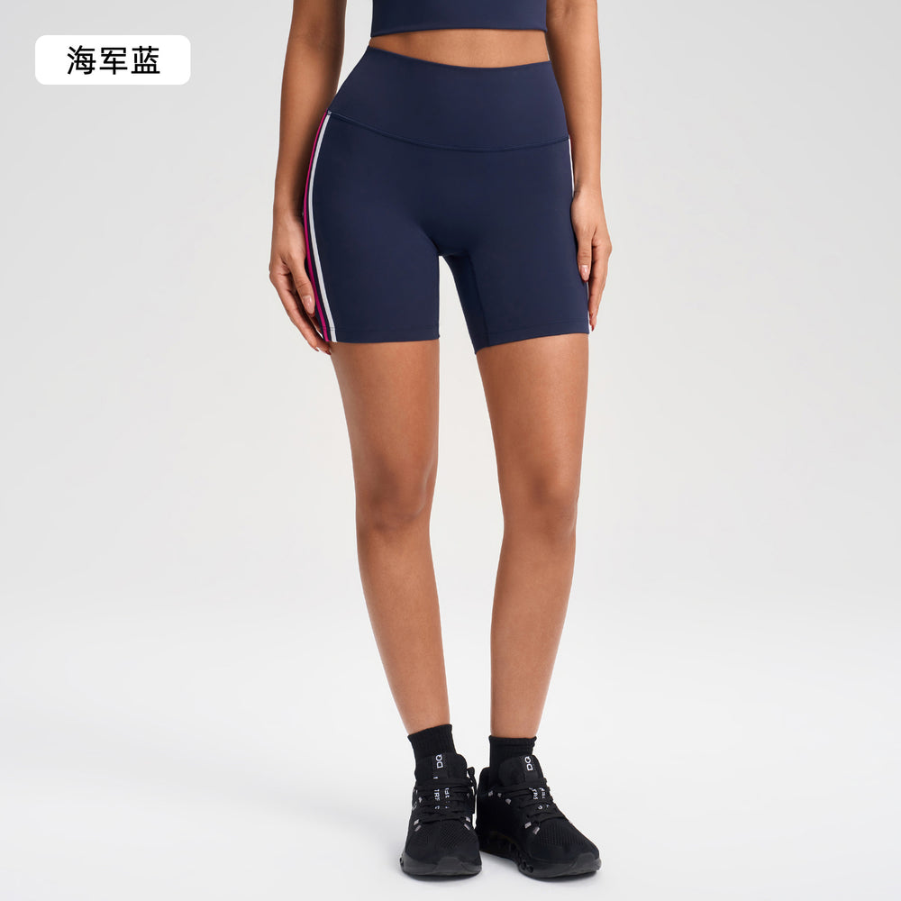 High-waisted, figure-hugging peach cutout shorts with color blocking and seamless design - perfect for running, fitness, and yoga (yg-1002)