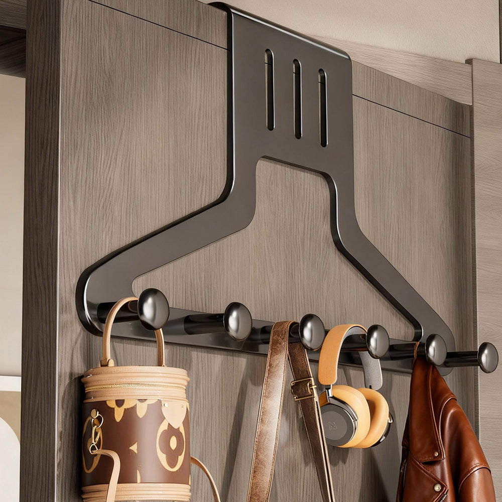 Over-the-door hook rack - no drilling required! heavy-duty adhesive hanger for entryway, perfect for hanging clothes, bags, and more. your ultimate storage solution!