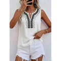 european and american new print embroidery cutout v-neck tank top t-shirt