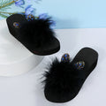 2024 summer new korean style ostrich feather one-strap flat sandals slippers women's plus size