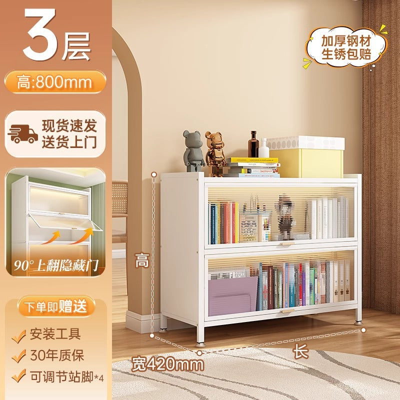 Steel bookcase with doors, dustproof storage rack, all-in-one wall-mounted multifunctional kids' bookshelf, freestanding storage cabinet for home use