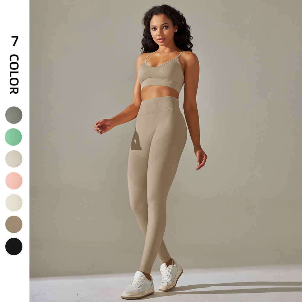 European and american new seamless yoga set: camisole, beautiful back sports bra, tummy control high-waisted butt-lifting leggings for running and fitness