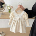 spring new girls' cotton dress, faux two-piece style, korean style toddler short-sleeve dress, cartoon design