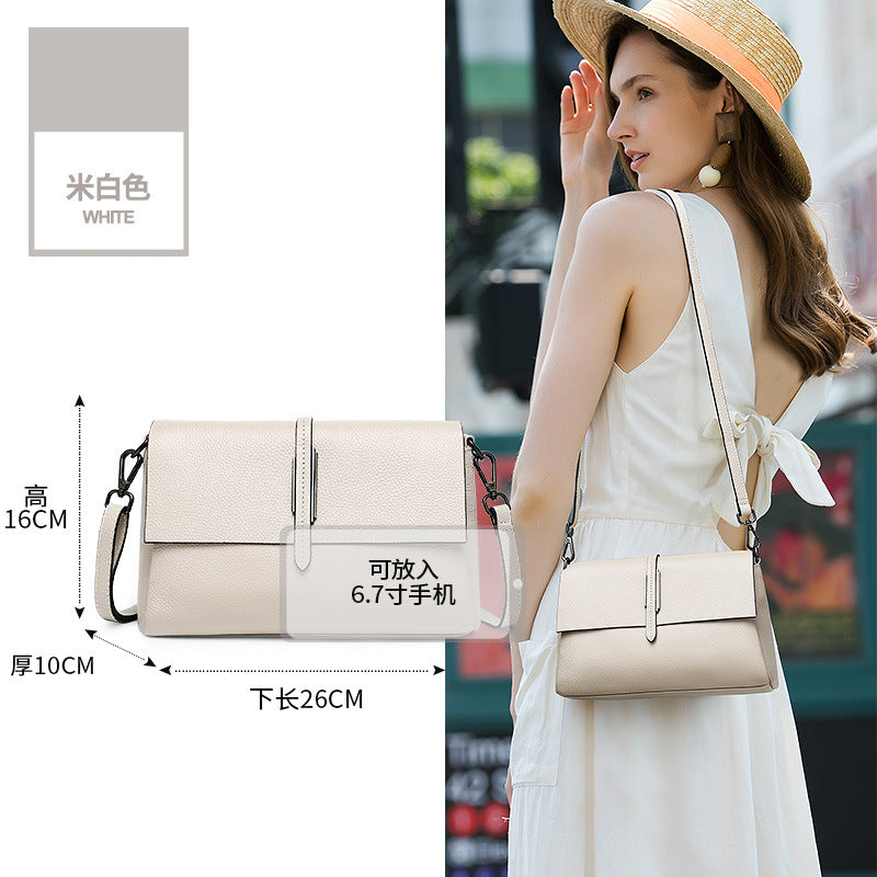 Fashion leather messenger bag women's 2025 new versatile cowhide small square bag large capacity casual lightweight shoulder bag small