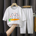 Summer kids' pure cotton loungewear set - boys' and girls' lightweight pajamas, breathable three-quarter sleeve baby air conditioning suit