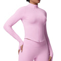 seamless pure color tight high elastic breathable stand collar zipper outwear sports running fitness yoga wear tops for women