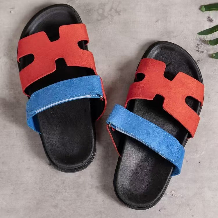 Cross-border second uncle dragging girl thick bottom H slippers 2024 new Velcro  large size fashion slippers wholesale