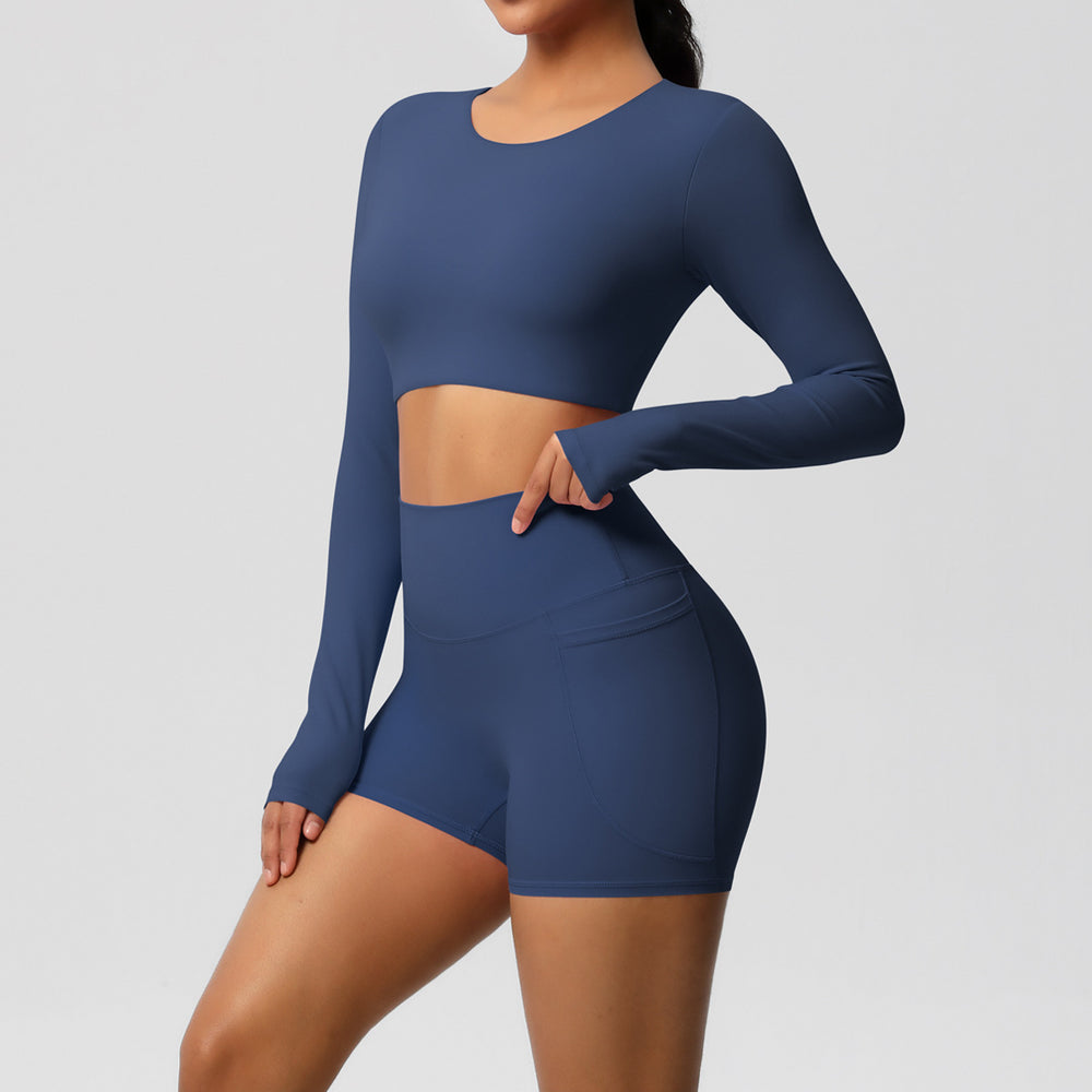 fashionpure color double-sided nylon brushed with chest pad yoga suit sports running fitness two-piece set for women