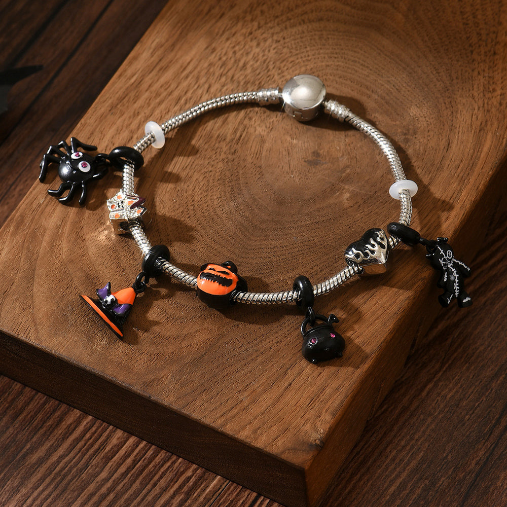 Halloween bracelet wholesale: european and american cartoon, quirky pumpkin & spider, trendy enamel pendant, versatile & stylish bracelet for women