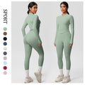 European and american nude feel compression zip-up yoga set - high-waisted pocket quick-dry activewear running fitness two-piece outfit