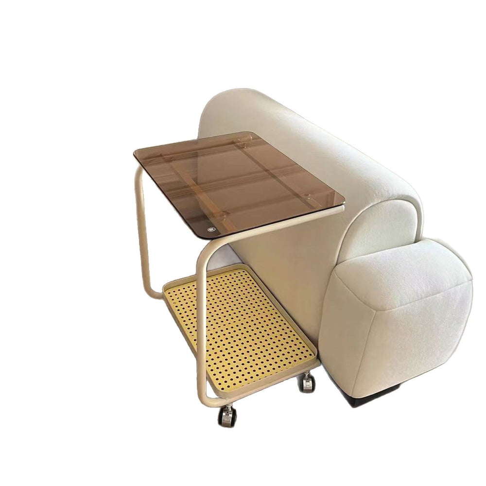 Cream style popular wheeled trolley bedroom glass side table small apartment living room movable sofa storage rack