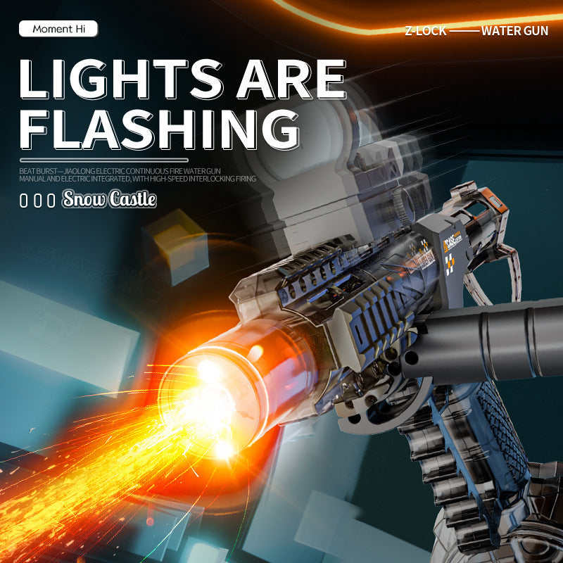 new product jiaolong electric water gun, flash light, high-speed continuous fire, linked reloading, outdoor children's water toys