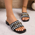 Metal chain low heel sandals - amazon 2026 summer cross-border square toe plaid beach thong sandals for women