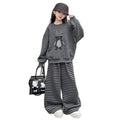 Girls' spring/autumn sweatshirt set -  spring new arrival - loose fit two-piece set for older girls - student striped wide-leg pants