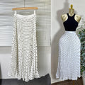 Classic fashion pleated polka dot midi skirt - french sweet style, versatile high-waisted a-line skirt