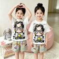 【matching family set】girls' korean style cartoon pajama set - summer edition, cute short-sleeve loungewear/ac suit for kids