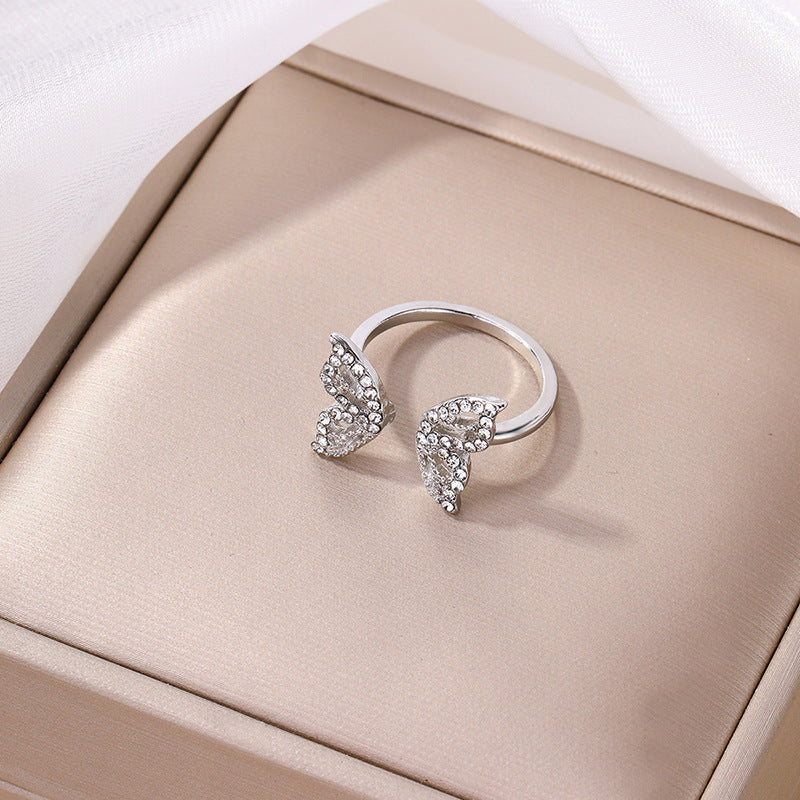 Wholesale diamond-studded open ring - european & american cross-border fashion jewelry, butterfly ring, versatile minimalist handpiece for women