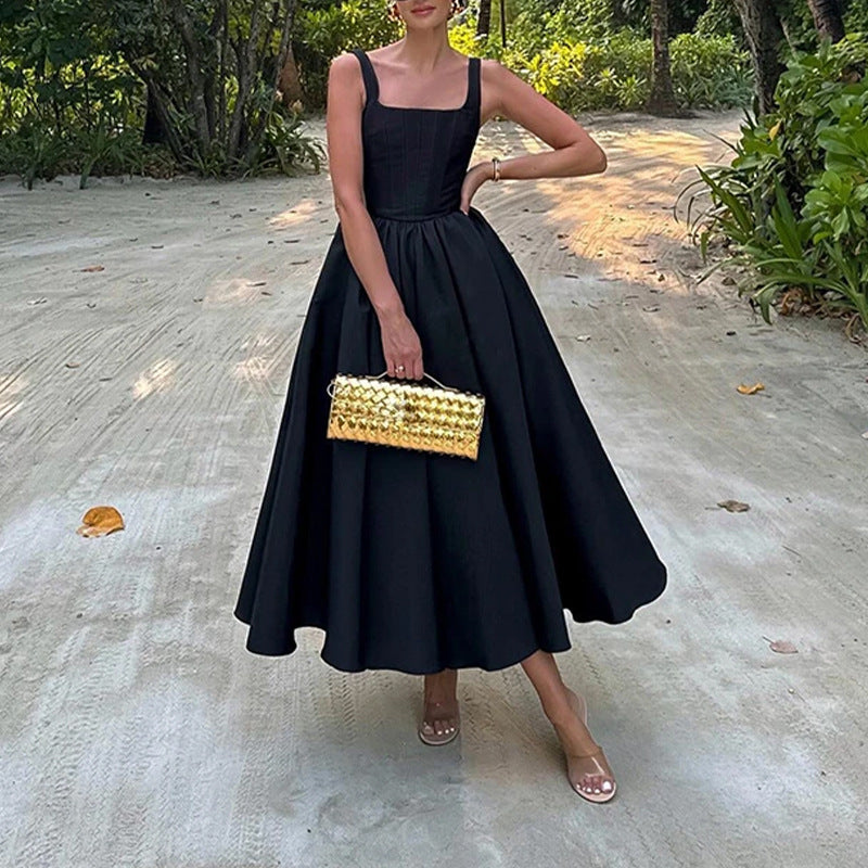 cross-border e-commerce european and american women's clothing: new summer collection - fashionable, elegant black sleeveless camisole sexy dress