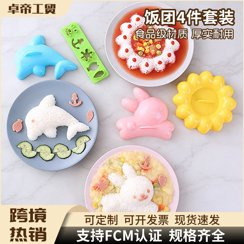 4pc dolphin rabbit rice ball mold cartoon shape curry rice mold kitchen diy rice ball mold