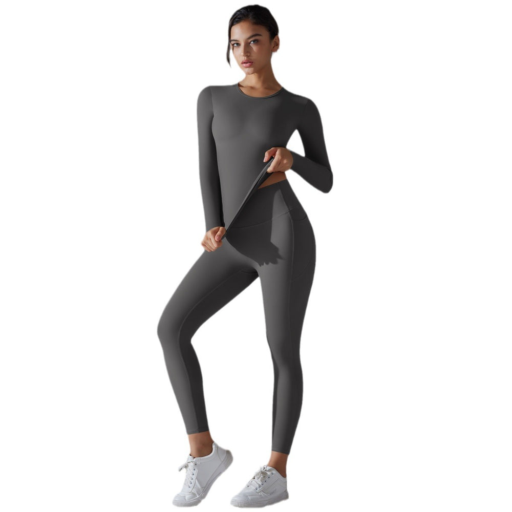 new arrival: brushed nylon long-sleeve yoga set - high-stretch, breathable, compression activewear two-piece for running and fitness