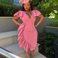 D125c new arrival deep v neckruffles hip mid-length cross-border plus size women's dress