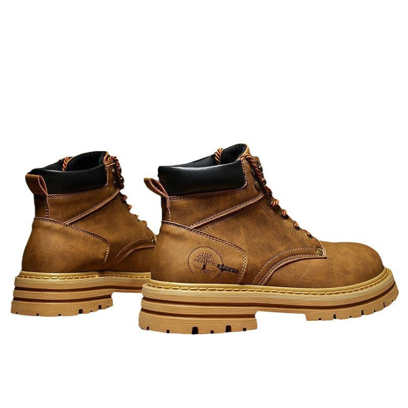 2025winternew arrivalhigh-top bootsmentrendyeasiest for matchthick solecasual leather shoesworkwear sneakerstrendy shoes for men