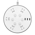 Multi-function round socket power strip with independent switches, fast charging usb ports, panel design, multi-outlet power strip, and long cord