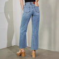 Fashion ripped jeans women's new independent station ripped raw edge wide leg pants high waist washed jeans