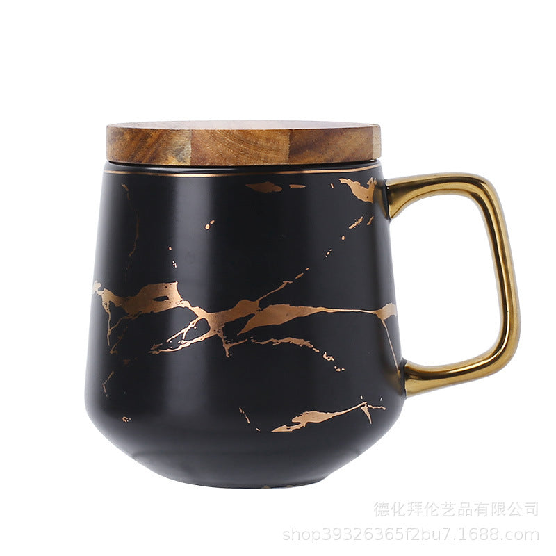 Minimalist ins style mug with lid and spoon - large capacity, nordic design, gold trim ceramic mug - wholesale for couples' gifts