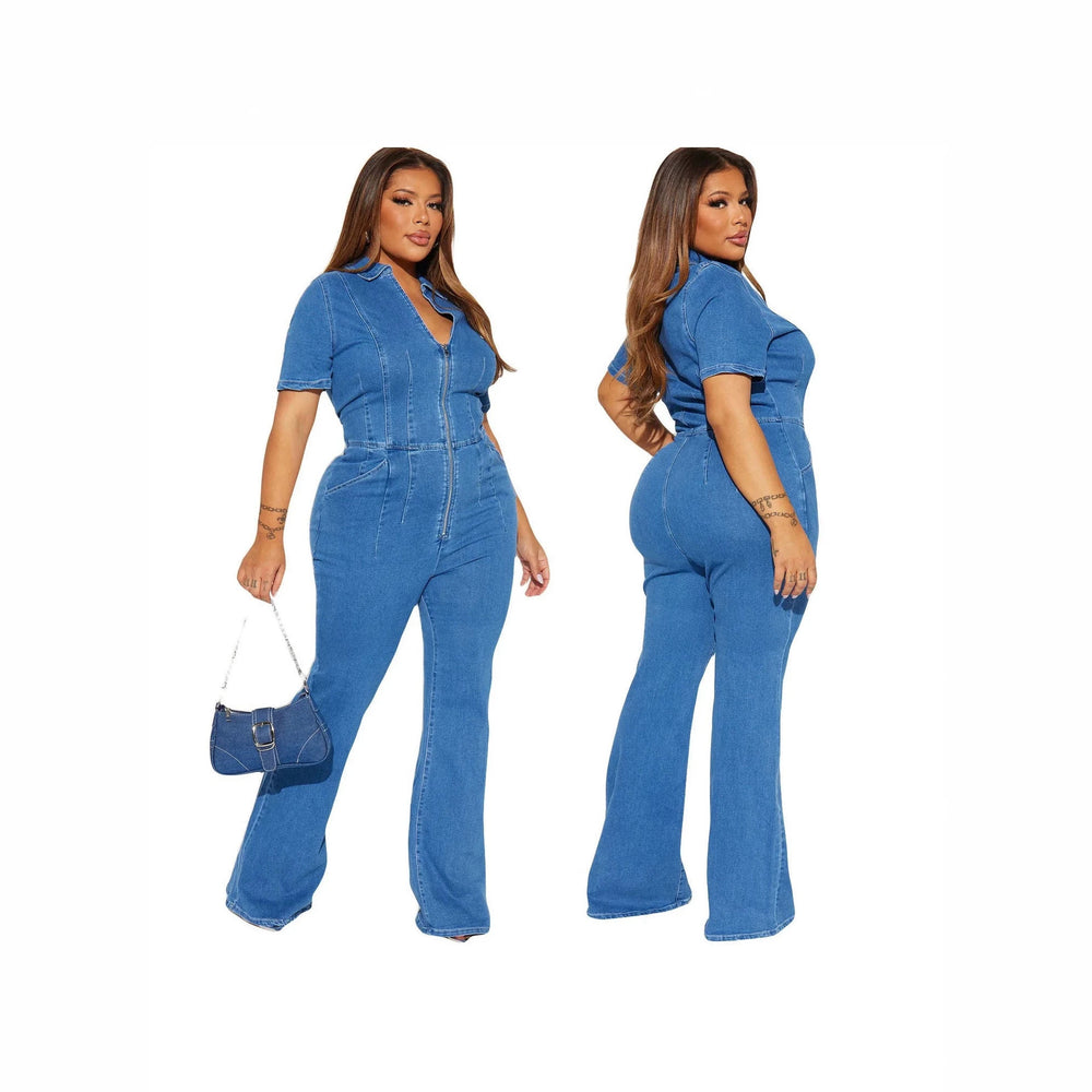 Amazon cross-border fashion european and american style slim fit inspopular same style sexy fashion denim jumpsuit