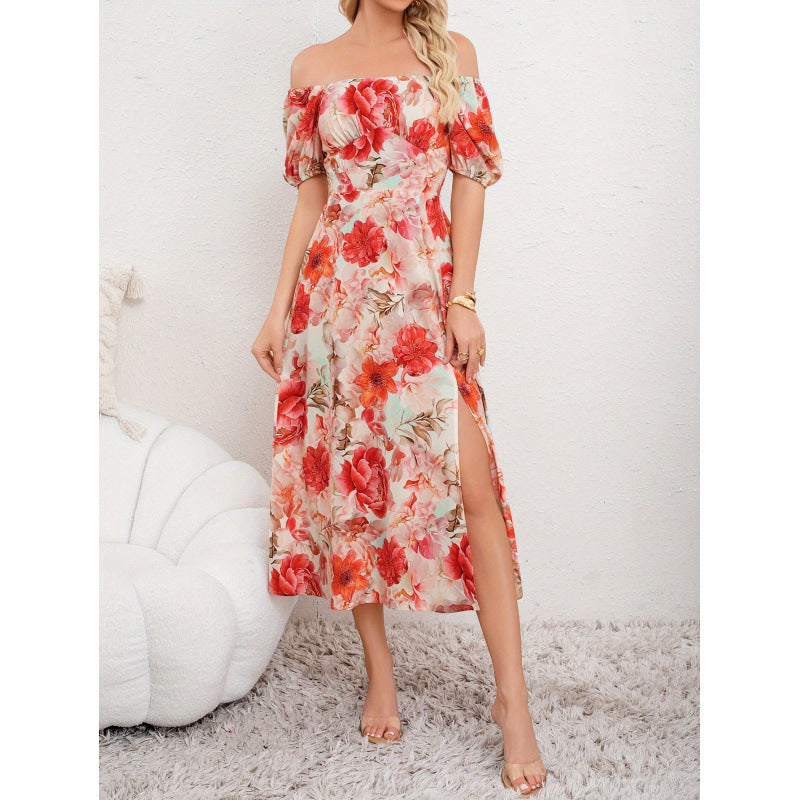 listing: new  original women's elegant floral print off-the-shoulder dress