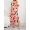 listing: new  original women's elegant floral print off-the-shoulder dress