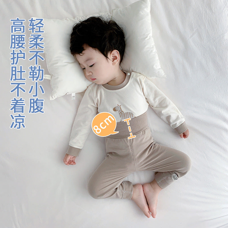 Kids high waist belly protector pure cotton belly protector all year round belly-proof intimatessuit autumn clothes and long trousers infant separates bottom