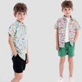 Summer kids' clothing: children's printed short-sleeve shirt, boys' t-shirt casual three-piece set, water festival floral shirt for kids