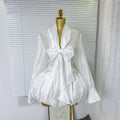 Atmosphere halter neck ribbon swing collar long sleeves waist tops women autumfashionfashion puffy flower bud skirt