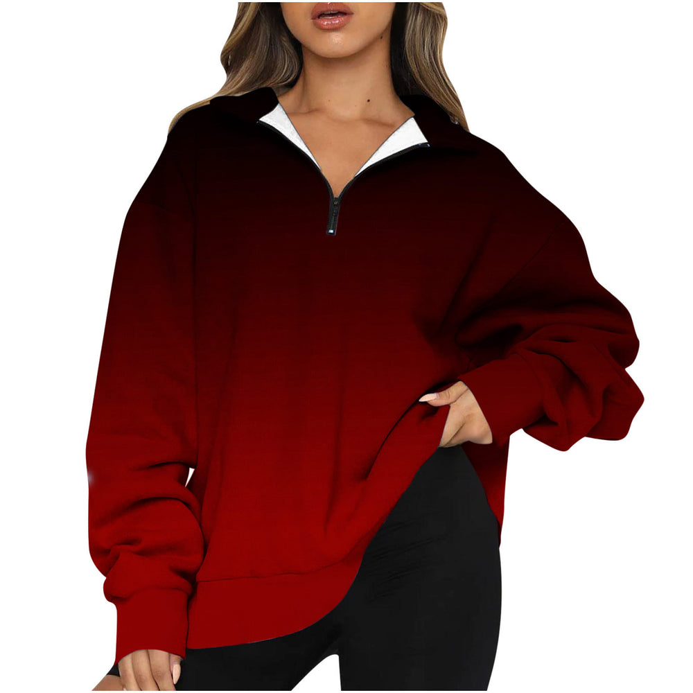 new european and american style  print top - women's half-zip pullover long sleeve sweatshirt