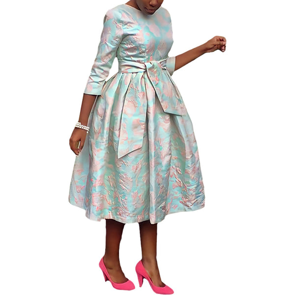 BN0011   European and American women's clothing, new products from independent stations, round neck jacquard fabric pendulum dress