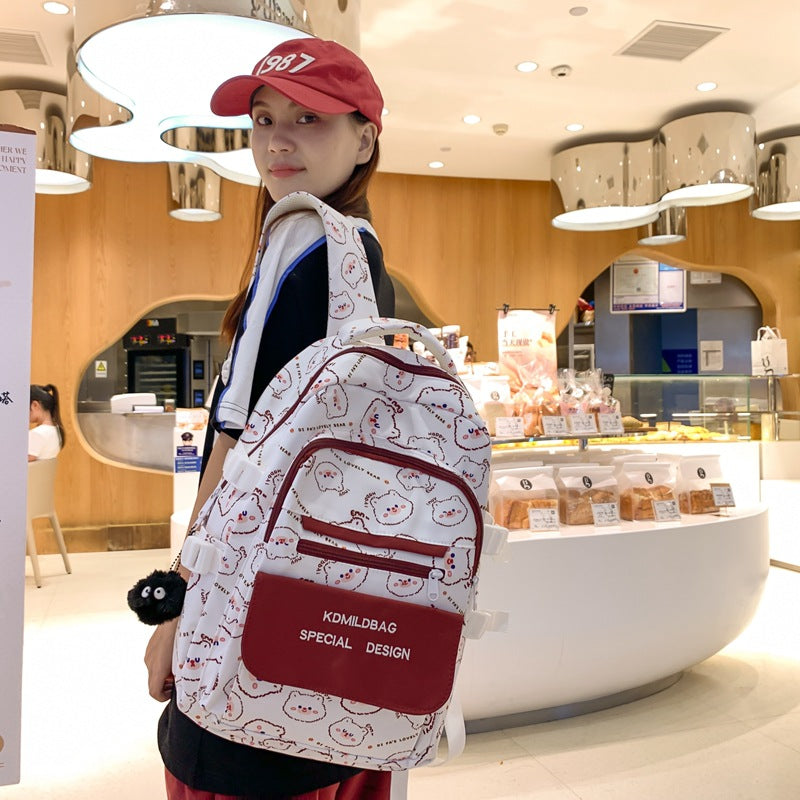 New cute bear schoolbag female Korean version college style backpack junior high school student high school student large capacity schoolbag simple style