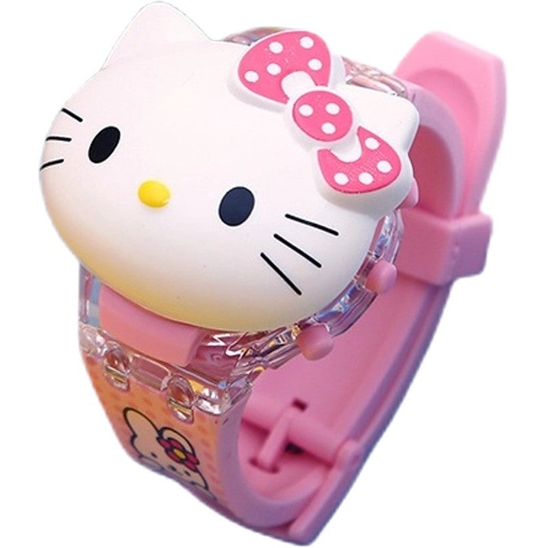 Kitty cat luminous music watch - frozen princess cartoon cute toy flip digital watch - gift for boys and girls