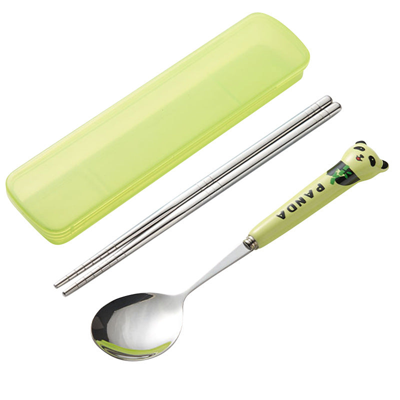 304 stainless steel portable cutlery set - creative panda design with ceramic handle fork, spoon, and chopsticks (3-piece set)