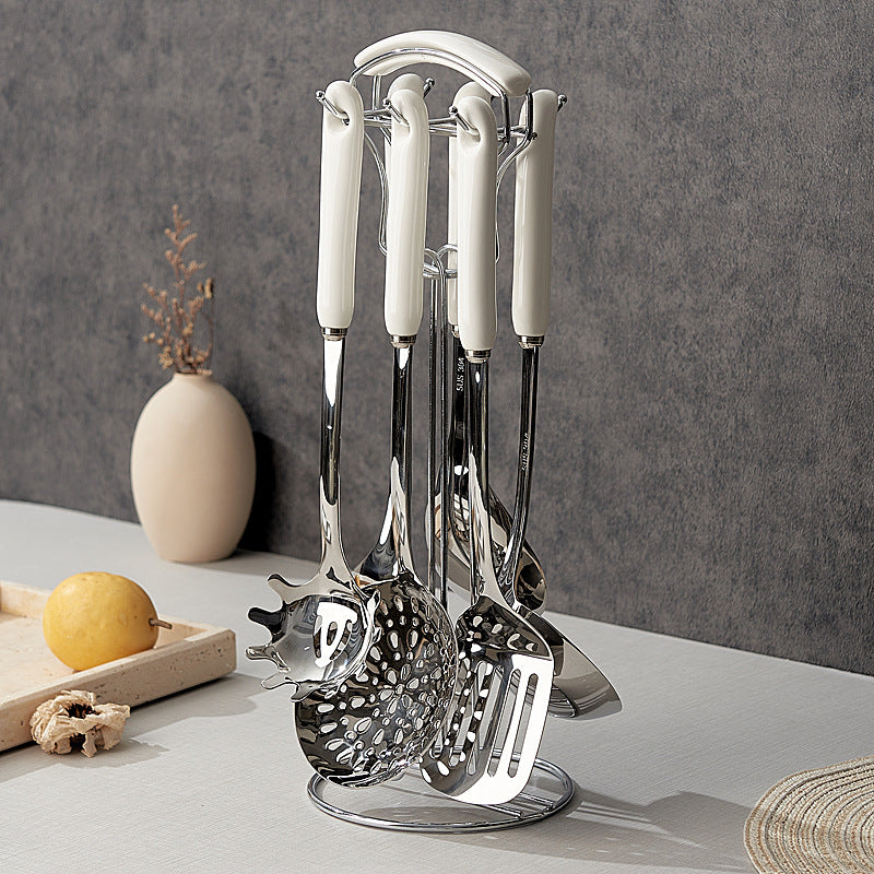 304 stainless steel ceramic handle spatula suit kitchen cooking all-in-one combination stainless steel spoon colander wholesale