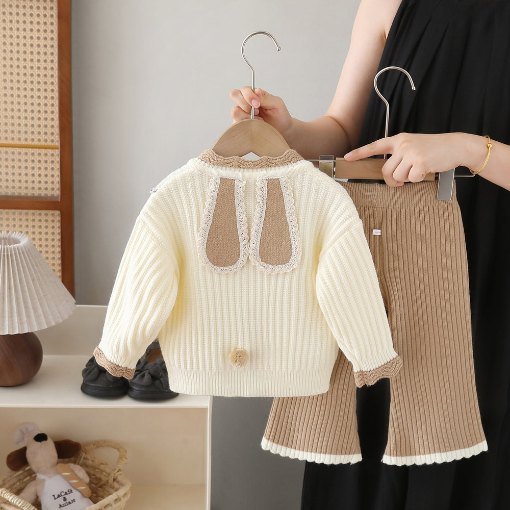 Girls' knitted sweater cardigan & pants set - new autumn  collection - two-piece outfit for little girls