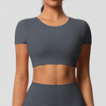 Ready-to-ship, cross-border, double-sided brushed, built-in bra, form-fitting, short-sleeve yoga top, pilates, running, and workout t-shirt for women