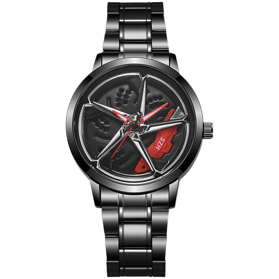 New hollow-out creative tech men's steel band watch with rotating bezel - cross-border quartz watch